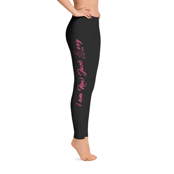 i am New Jack Sexy Leggings Womens (Black with Pink Letters) - I Am New Jack Sexy