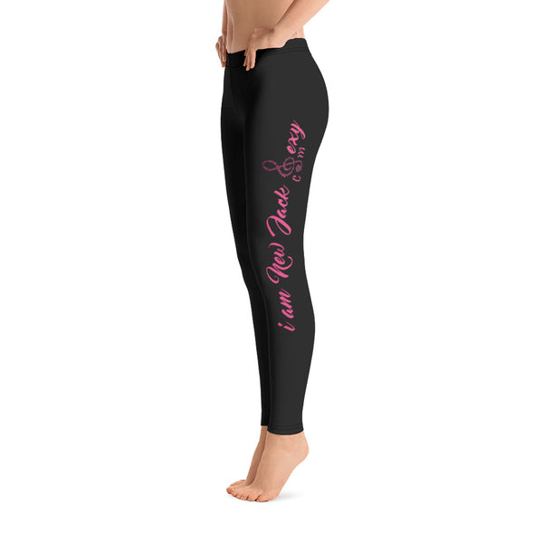 i am New Jack Sexy Leggings Womens (Black with Pink Letters) - I Am New Jack Sexy