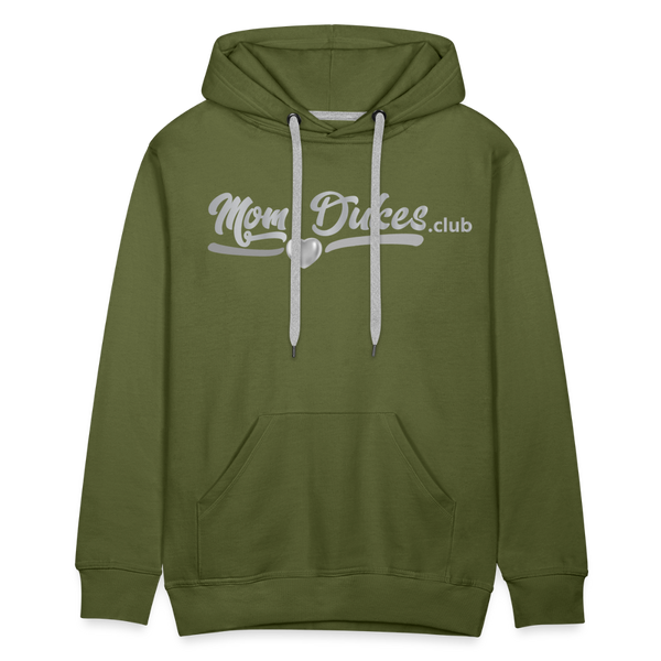 Mom Dukes MENS UNISEX Premium Hoodie (Silver Letters) - olive green
