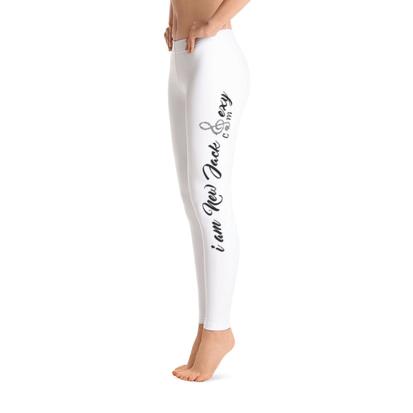 i am New Jack Sexy Leggings Womens (White with Black Letters) - I Am New Jack Sexy 