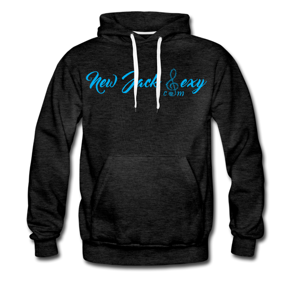 New Jack Sexy Men’s Premium Hoodie (Blue Letters) - charcoal gray